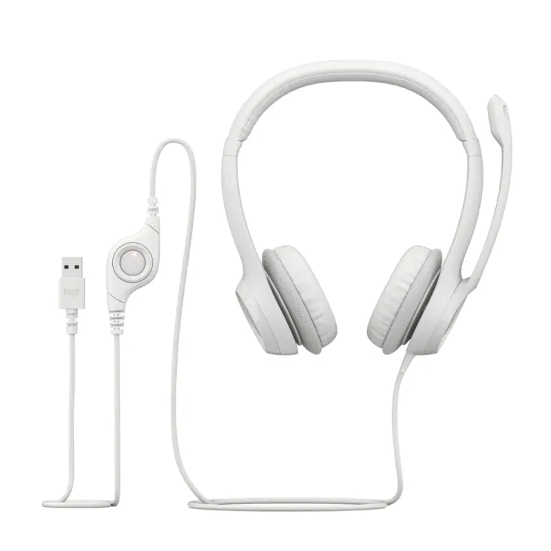 AUDÍFONOS DE COLOR BLANCO LOGITECH DE CABLE USB TIPO-A CON MICROFONO PARA COMPUTADORAS H390